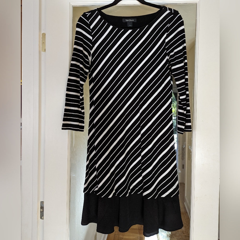 WHBM Striped Ruffle Flounced Hem Knit Dress (S)